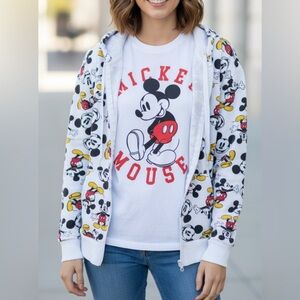 Disney Mickey All Over Print Hoodie Zip Hoodie With Mickey T-Shirt Size L / XL